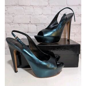 Giuseppe Zanotti Women's Teal Green Iridescent Leather High Heels 9-9.5 39.5 Box
